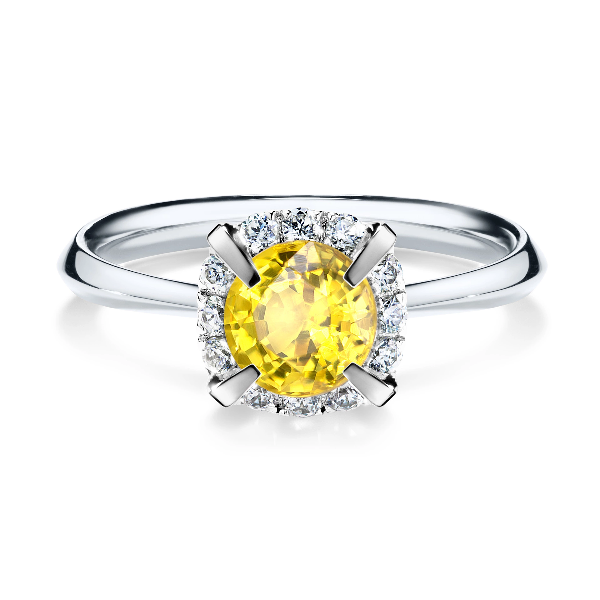 Pierścionek zaręczynowy My Beauty 48h, Białe złoto, Szafir żółty, 0,98CT, Diament
