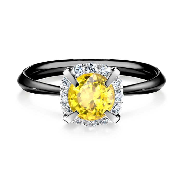 Pierścionek zaręczynowy My Beauty 48h, Czarne złoto, Szafir żółty, 0,98CT, Diament laboratoryjny