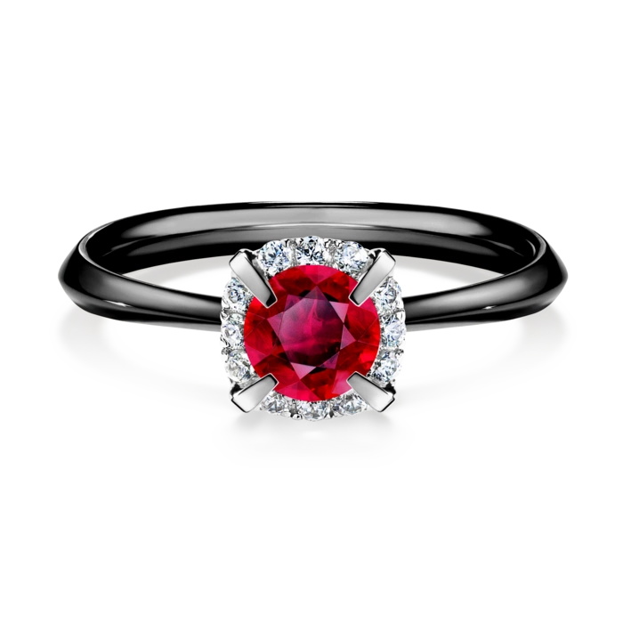 Pierścionek zaręczynowy My Beauty 48h, Czarne złoto, Rubin, 0,62CT, Diament laboratoryjny