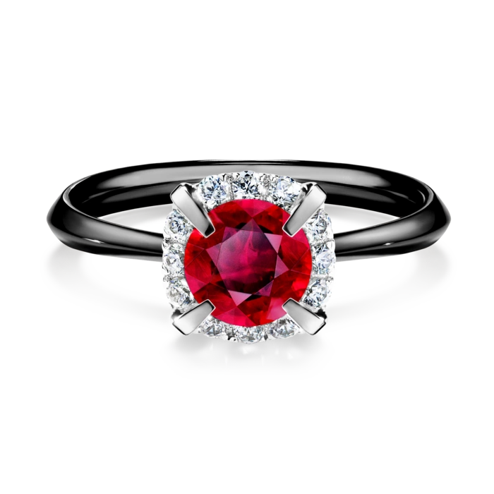 Pierścionek zaręczynowy My Beauty 48h, Czarne złoto, Rubin, 0,98CT, Diament laboratoryjny