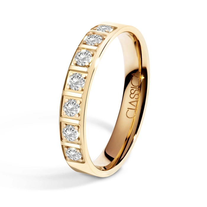 Obrączka płaska z diamentami  15-30 dni, Żółte złoto, 3,5 mm, 1,5mm