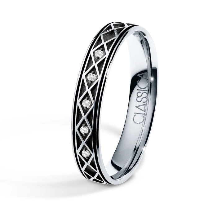 Obrączka ślubna Fit czarne złoto z rombami i diamentami 15-30 dni, Diamenty naturalne, Diamenty laboratoryjne, Białe złoto, 4 mm, 1,5mm