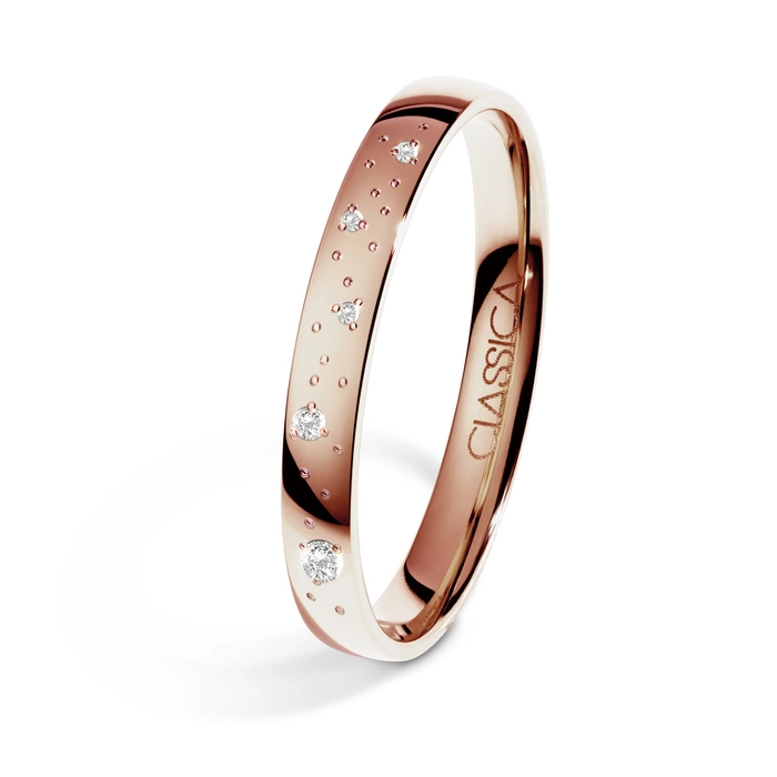 Obrączka ślubna Droga Mleczna 15-30 dni, Diamenty naturalne, Diamenty laboratoryjne, Różowe złoto, 3 mm, 1,3mm