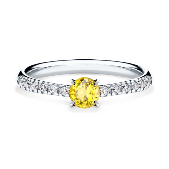 Pierścionek zaręczynowy My Sunshine 48h, Białe złoto, Szafir żółty, 0,39CT, Diament laboratoryjny