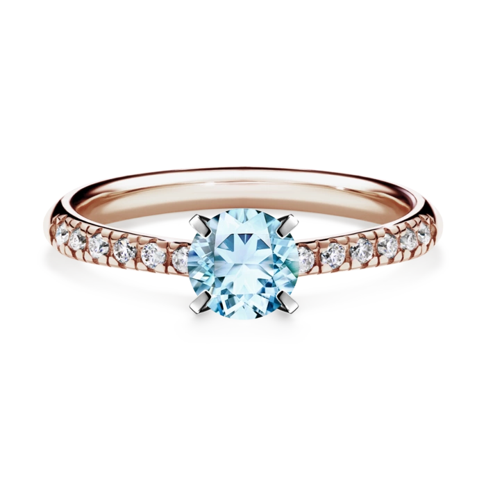 Pierścionek zaręczynowy My Sunshine 2-5 dni, Różowe złoto, Akwamaryn, 0,64CT, Diament laboratoryjny