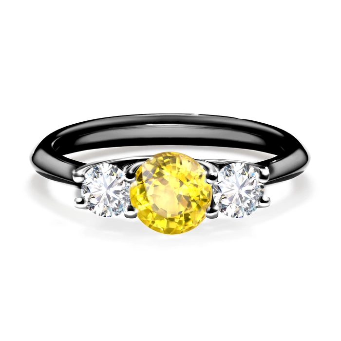 Pierścionek zaręczynowy My Honey 48h, Czarne złoto, Szafir żółty, 0,84CT, Diament