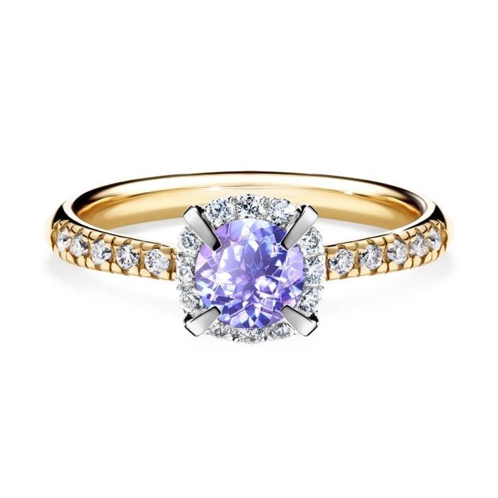 Pierścionek zaręczynowy My Princess 48h, Żółte złoto, Tanzanit, 0,76CT, Diament laboratoryjny