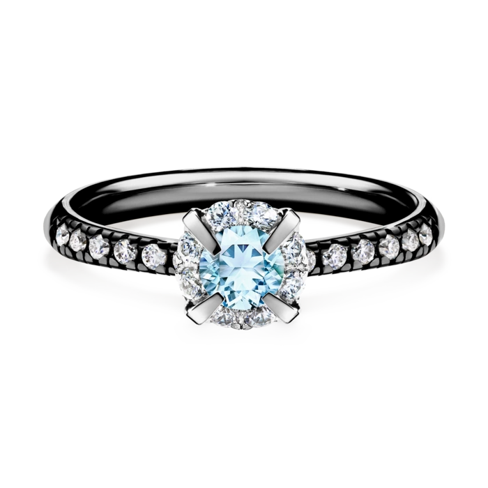 Pierścionek zaręczynowy My Princess 48h, Czarne złoto, Akwamaryn, 0,47CT, Diament laboratoryjny