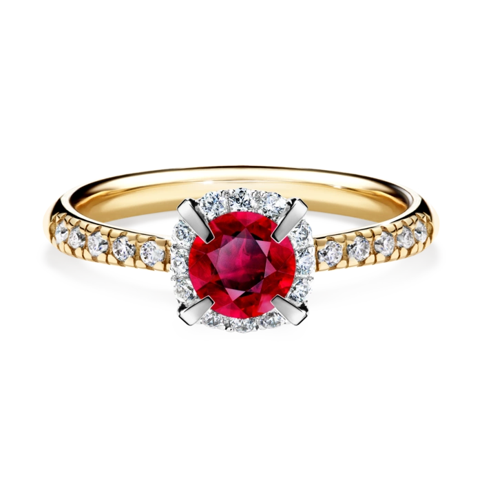 Pierścionek zaręczynowy My Princess 48h, Żółte złoto, Rubin, 0,76CT, Diament laboratoryjny