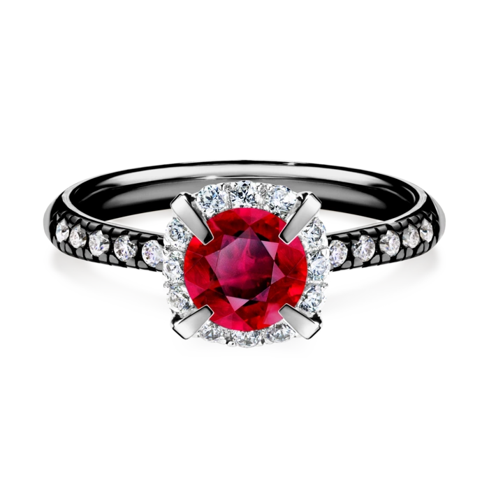 Pierścionek zaręczynowy My Princess 48h, Czarne złoto, Rubin, 1,18CT, Diament laboratoryjny